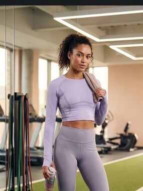 Zella Lavender Seamless Long-Sleeve Crop Top